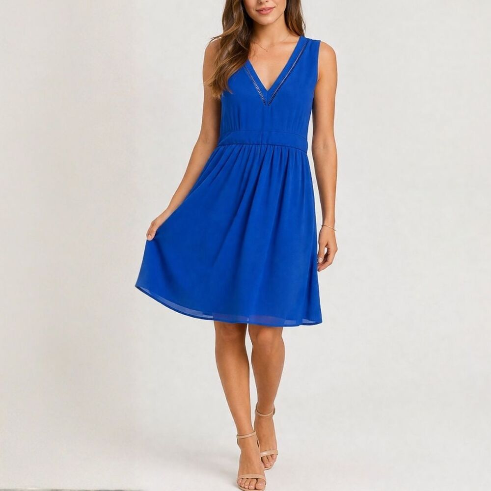 Banana Republic Factory Blue V-Neck Dress Size 6 NWT Pockets Stitching Lined
